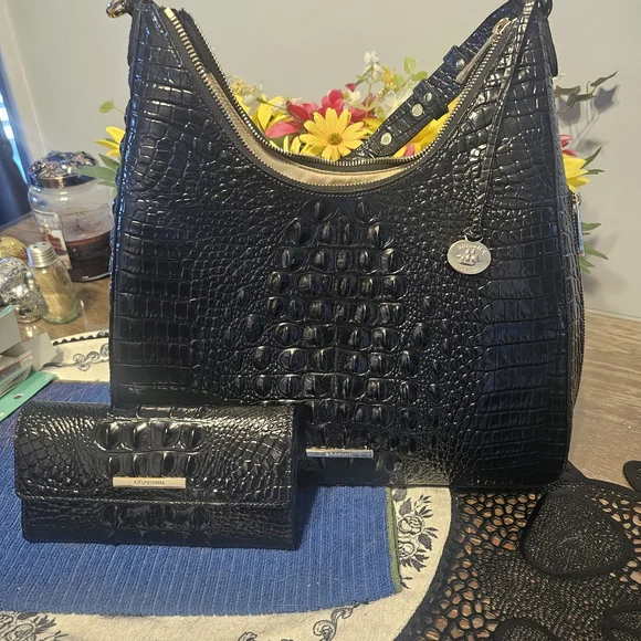 Brahmin | Bags | Brahmin Black Crocodileembossed Hobo Bag  display picture 1